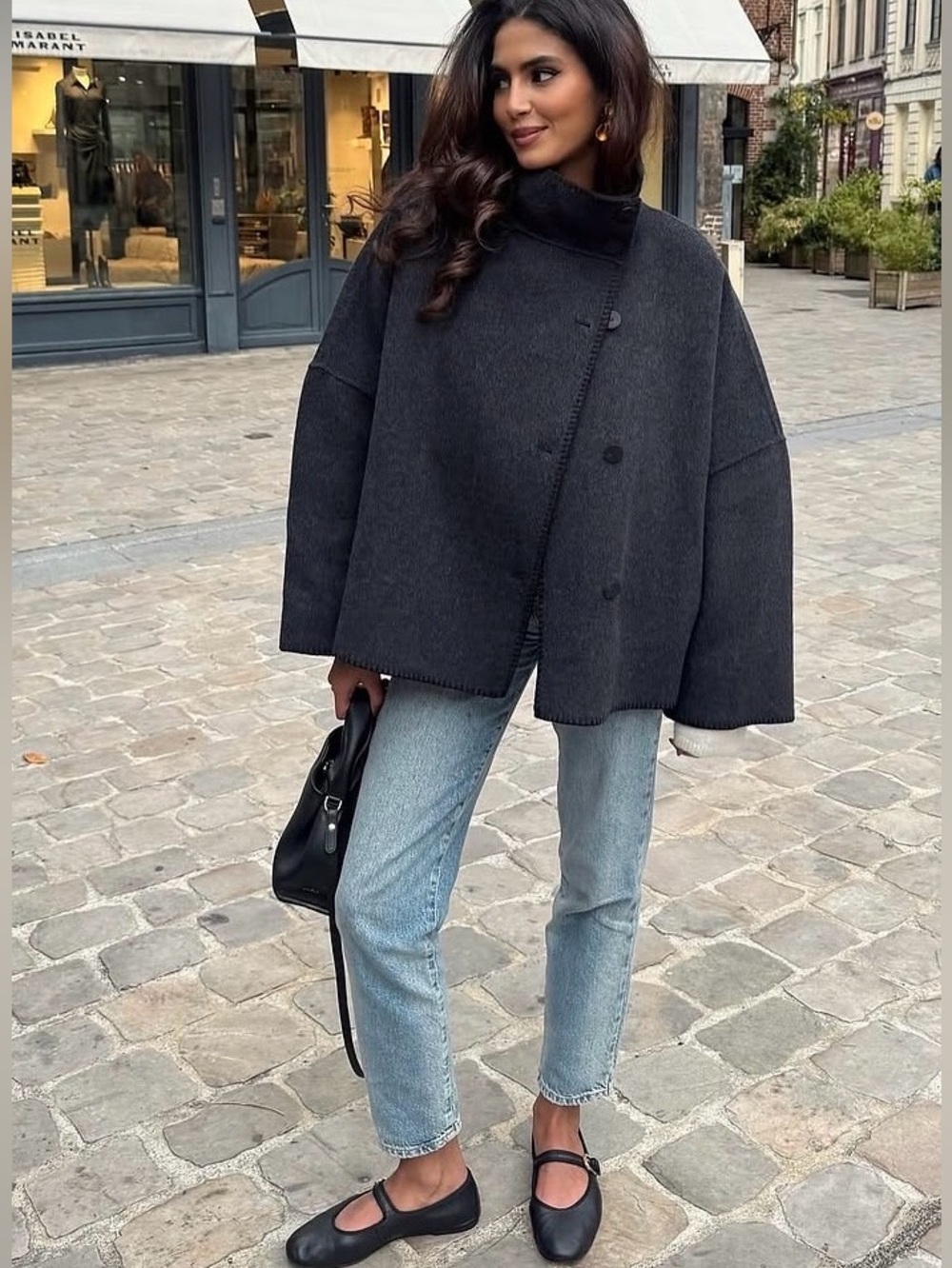๐ฅ๐ฅZara Minimalist Black Wool Blend Cape Jacket